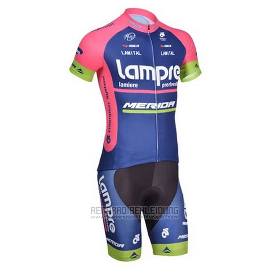 2014 Fahrradbekleidung Lampre Merida Rosa und Blau Trikot Kurzarm und Tragerhose - zum Schließen ins Bild klicken